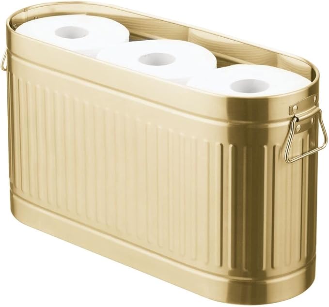 mDesign Large Steel Free Standing Toilet Paper Organizer, 6-Roll Tissue Storage Holder Container for Bathroom Floor, Fits Under Sink, Vanity, Shelf, In Cabinet, or Corner Oscar Collection - Soft Brass