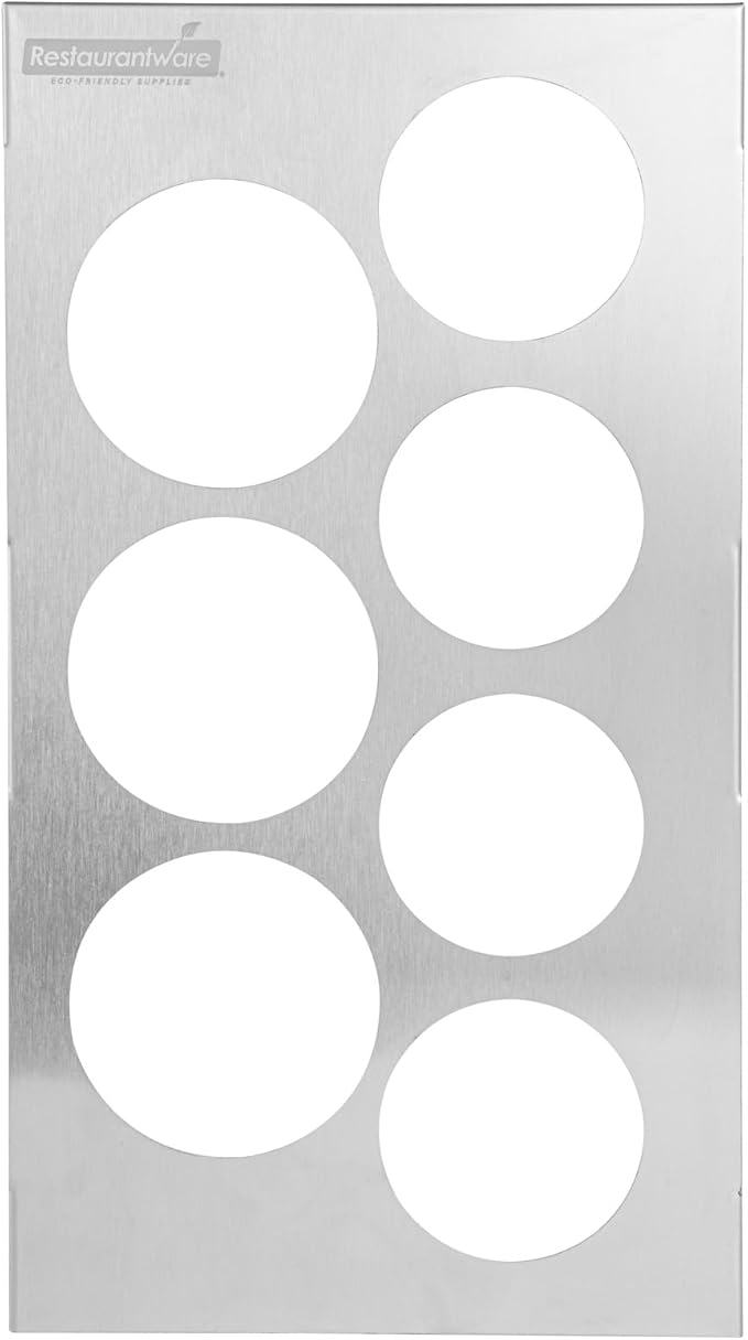 Restaurantware Squeeze Bottle Template Pack of 1 Stainless Steel 7 Hole Holder Top, 2.5" and 2.93" Diameter Fits 1/3 Size Food Pans, Dishwasher Friendly Integrated Lip Design Holder Top