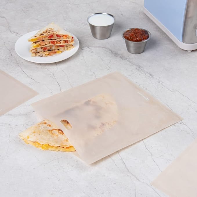 Restaurantware Bag Tek 8.7 x 7.9 Inch Toaster Bags 10 Large Toaster Sandwich Bags - Multipurpose Non-Stick Kraft Plastic Toaster Sleeves Semi-Disposable