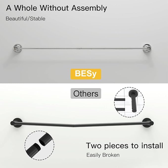 BESy Adjustable 16 to 26 Inch Bath Towel Bar Rack for Bathroom Towel Holder, Wall Mounted Towel Bar Rod Hanger Bathroom Hardware Accessories Hotel Style, Stainless Steel, Polished Chrome