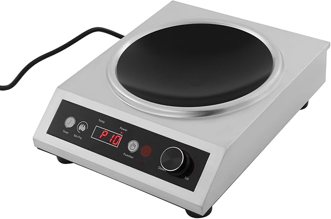 1800W Electric Wok Used for Home and Commercial, Induction Wok with Concave Surface Strong Power Dual Control Mode 10 Power and Temp 24H Timer Induction Cooktop For Cooking