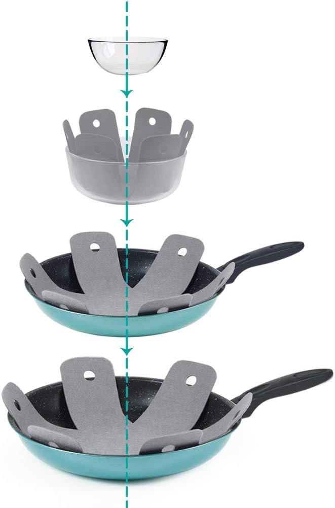 BYKITCHEN Pan Pot Protectors, Set of 12 and 4 Different Sizes, Larger & Thicker Gray Pan Separator Pads, Pan Protectors for Stacking and Protecting Your Cookware
