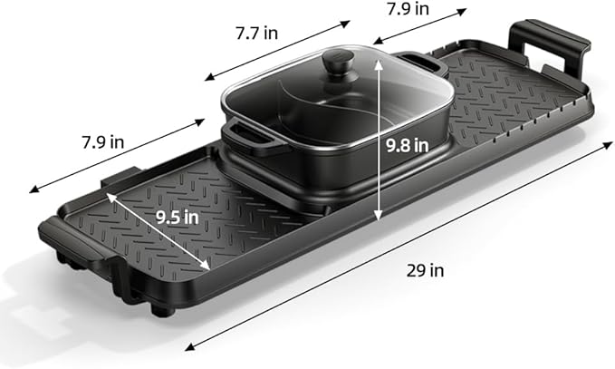 AORAN Smokeless Electric Hot Pot & Grill Combo, Large 9.5"x29" Non-Stick Design, 3 Adjustable Heat Levels, Easy to Clean，Includes Brushes, Tongs & Paper