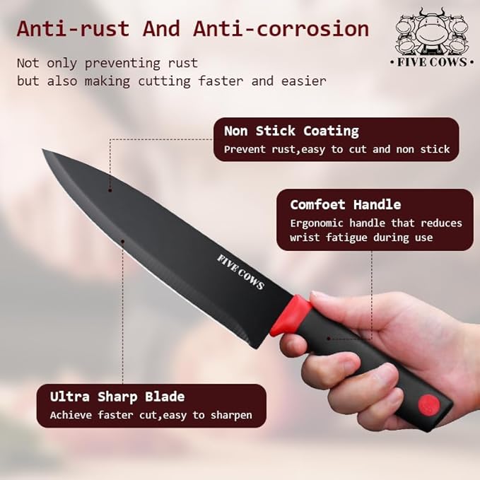 8-Piece Chef Knife Set - Ultra Sharp Premium German High Carbon Stainless Steel, Razor-Sharp & Durable, Lightweight Anti-Slip Handle, Professional Kitchen Knives with Gift Box (Red 8 Piece)