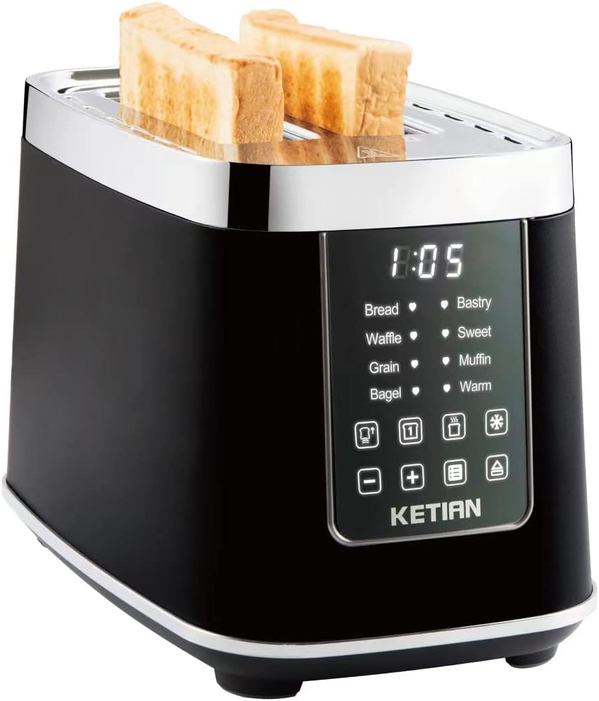 Smart Toaster Touchscreen, KETIAN Automatic Electric Digital Toaster 2 Slice, 7 Browning Settings, Preset Modes for 7 Types of Bread, 1400W