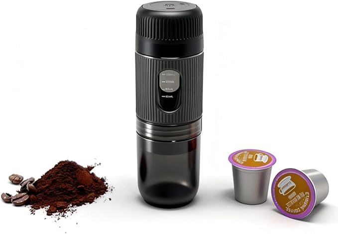 Portable Electric Coffee Maker (No Self-Heating, Requires Hot Water) – Compatible with K-Cup & Ground Coffee, 5oz Reservoir, Fast Extraction Single Serve Brewer for Camping, RV, Travel, Office – Black