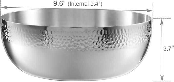 Brightalk 100oz Stainless Steel Hammered Salad Bowl, Large Fruit Popcorn Serving Bowl