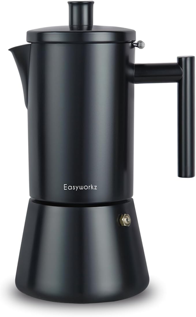 Easyworkz Diego Stovetop Espresso Maker Stainless Steel Italian Coffee Machine Maker 6Cup 10 oz Moka Pot Induction Espresso Pot - Matte Black