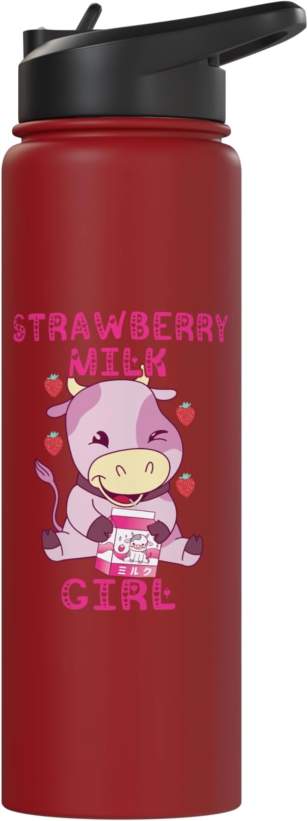 Strawberry Milk Girl Japanese Strawberry Shake Cute Pink Cow Stainless Steel Insulated Water Bottle