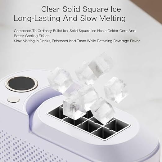 Portable Ice Maker, 8 Cubes in 10 Mins, Dual Power DC 12V & AC, Compact Countertop Machine for Home Office Camping Car, Purple