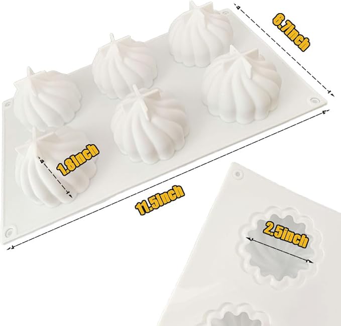 6 Holes Spiral Castle Shape Silicone Mold for Baking Mousse Cake Ice Cream Dessert Pudding Brownie Pastry Fondant Jelly Cake Decoration Mold