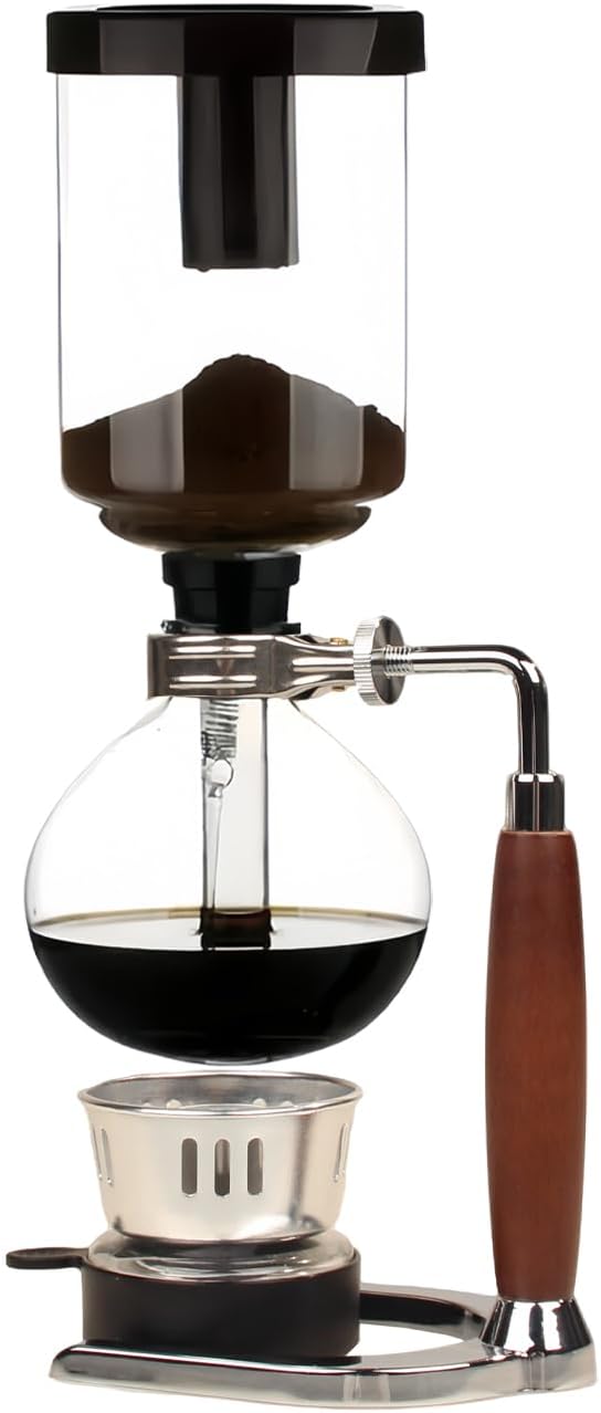 Manual Siphon Coffee Maker, Retro Vacuum Coffee Brewer 5-Cup (600ml) with Alcohol Burner, Adjustable Buffer Clamp, Stainless Steel Bracket Base for Coffee Aficionados