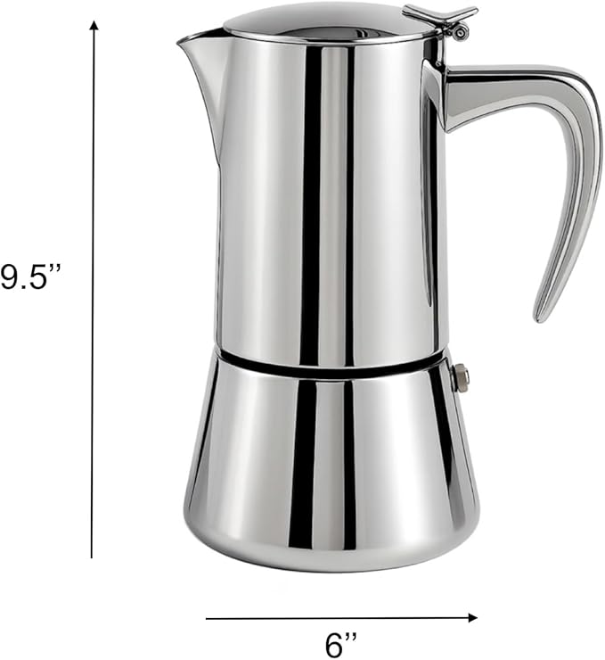 Stainless Steel Stovetop Espresso Maker – Italian Moka Pot, Induction Compatible Espresso Coffee Maker with Safety Valve (10 Cups)