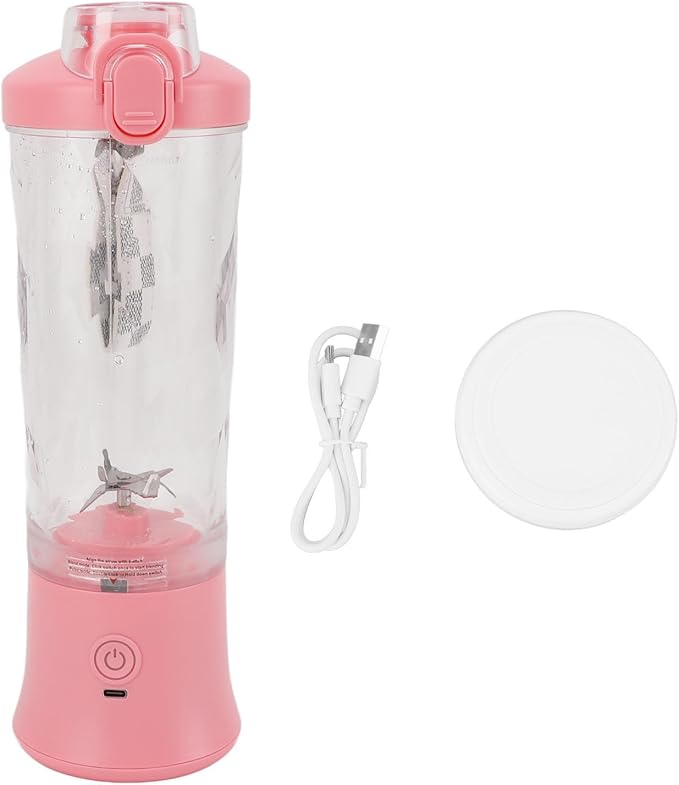 600ml Portable Blender 150W 18000RPM USB Rechargeable 4000mAh 2 Modes Mix & Pulse Mini Juicer Cup with Leak Proof Lid White Pink (Pink)
