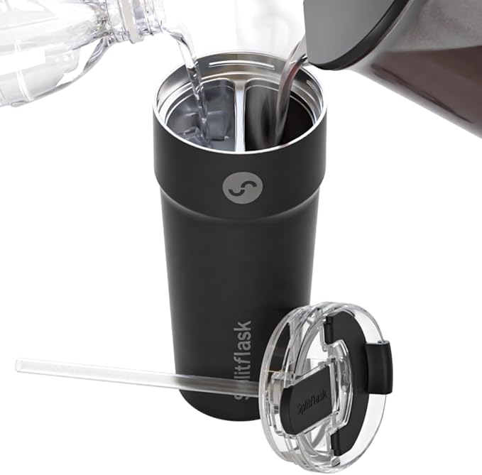 Splitflask 2-in-1 Hot & Cold Vacuum Insulated 30oz Tumbler, Stainless Steel, Dual Chamber, Leak-Proof, BPA-Free, Split Cup, 2 Drink, 2 Sides, Cup Holder Friendly, Coffee & Water (Hartley Black)