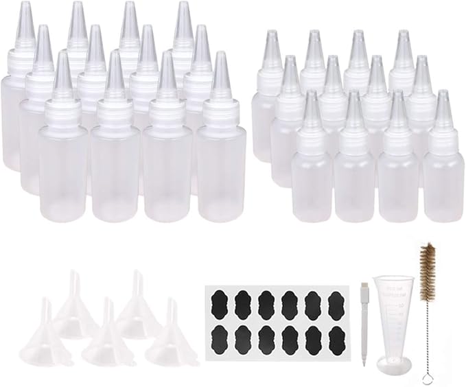 24pcs(12pcs 30ml; 12pcs 60ml) Plastic Squeeze Bottles with Twist Cap Cookie Decorating Supplies, Cookie Supplies Writer Bottles Food Coloring and Royal Icing Supplies