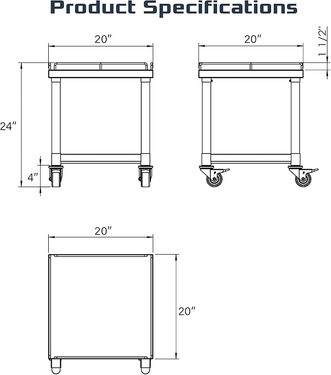 PANTIN® 20" x 20" Stainless Steel Rice Cooker Stand and Cart with Wheels & Brakes, Work Stand & Adjustable Undershelf for Commercial Food Warmer, Large Rice Cookers, PRCWT-2020
