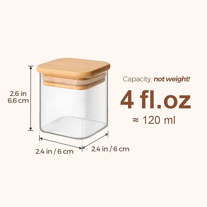ComSaf 12Pcs Spice Jars with Labels, Glass Jar with Bamboo Lid, 4oz Airtight Square Spice Containers with Black Lables, Empty Seasoning Jars for Spice, Salt, Pepper, Sugar