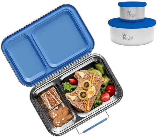 Bento-Style Stainless Steel Lunch Box -2 Compartment Stainless Steel Lunch Box - 2 Containers for Kids & Adults Dishwasher Safe Steel Lunch Boxes for kids