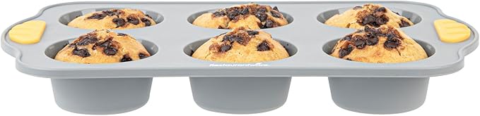 Restaurantware Silicone Baking Molds Pack of 10 Non-Stick Muffin Molds with Handles 6 Compartments, Oven-Friendly Dishwashable Freezer-Friendly Heat-Resistant Gray Silicone Cupcake Muffin Pans