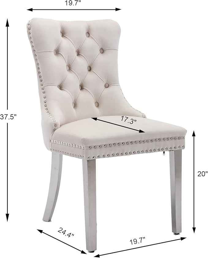 Dining Room Chairs Set of 4, Velvet Upholstered Dining Chairs with Back Ring Pull Trim and Sliver Stainless Steel Legs,Modern Dining Chair Perfect for Dining Room,Living Room,Kitchen(Beige)