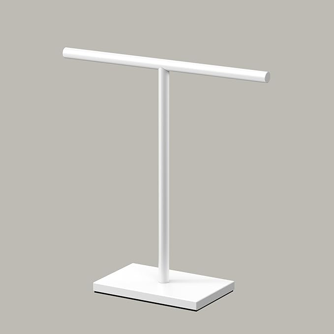 Gatco 1444W, Modern Rectangle Base Freestanding Countertop Towel Holder, Matte White / 10.50" W x 11.13" H T-Shape Style Countertop Hand Towel Holder for Bathroom, Kitchen/Fingertip Towel Rack