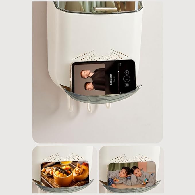 Wall Mounted Cutlery Holder - Kitchen Utensil Storage Box with Lid - Chopstick Container - Dustproof Spoon and Chopstick Organizer - Drain Racks