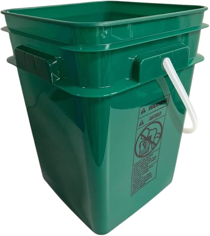 House Naturals 4 Gallon Square Food Grade Bucket Pail with Plastic Handles and Lid (Pack of 3) Made in USA containers (Dark Green)