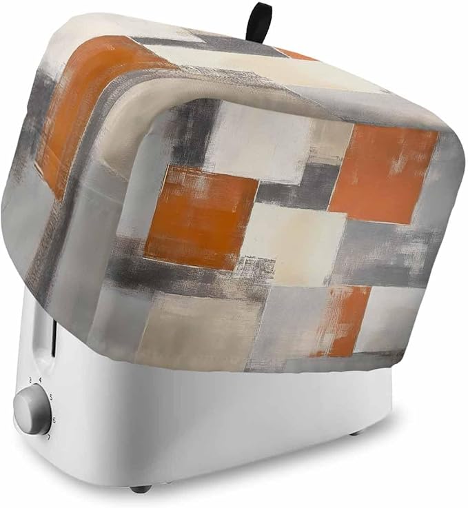 Burnt Orange Grey Toaster Cover 2 Slice, Oil Painting Modern Dustproof Bakeware Oven Protector with Top Hook, Abstract Art Waterproof Small Kitchen Appliance Toasters Dust Cover, 12"x7.5"x8"