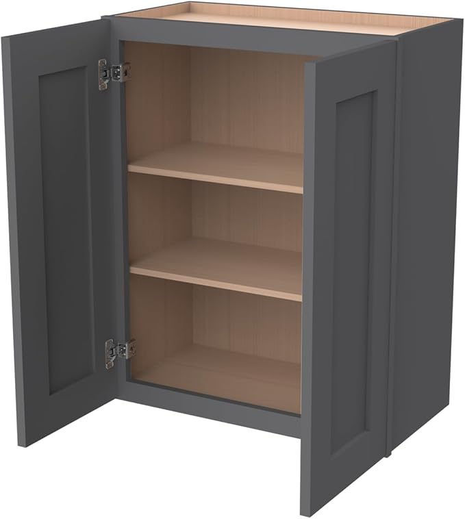 Wall-Mounted Cabinet – Solid Wood Shaker Style Medicine Cabinet with Adjustable Shelves & Soft-Close Doors for Bathroom, Kitchen, and Office Storage (Pebble Gray, 36" W x 12" D x 30" H)