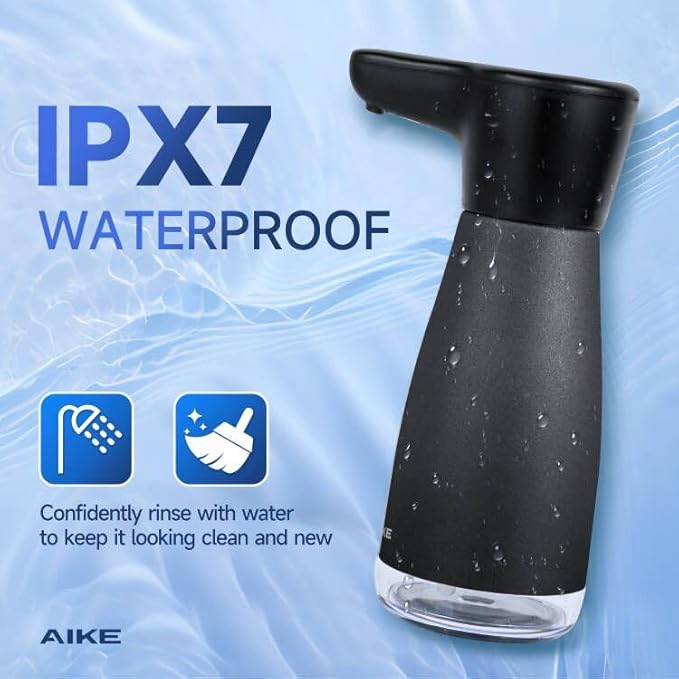 AIKE Magnetic Charging Waterproof Automatic Soap Dispenser for Liquid Soap Anti-Fingerprint Black Coating 14fl.oz. Model AK1337