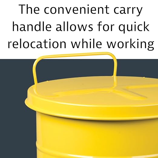 Justrite 6 Gallon Galvanized Steel Oily Waste Can, 16" x 12" Metal Oil Rag Safety Can With Foot Operated Self-Closing Lid for Oil Rag Disposal, Made in the USA, Yellow, 09101