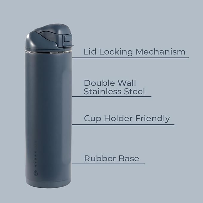 HydroJug Ease2o Water Bottle with Straw & Chug Lid, Stainless Steel, Vented Cap to Help Reduce Pressure, Water-Level Window, Cup Holder Friendly, Non-Slip Base – 24oz, Cascade