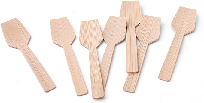 Mini Bamboo Utensils | 200PK Mini-Bamboo Spoons 3.54" Rectangular Disposable Small/Tiny Spoon for Jelly/Pudding/Yogurt/Desert/Cake/Tasting Natural 100% Compostable Biodegradable Renewable