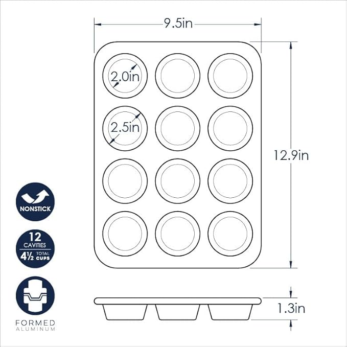 Nordic Ware Brilliant™ Colorful Bakeware 12 Cavity Muffin Pan, Nonstick made without PFAS or PTFE for safe cooking; Reinforced steel rim prevents warping