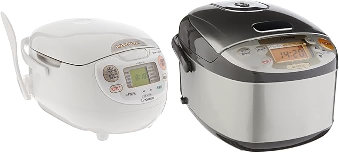 Zojirushi NS-ZCC10 Neuro Fuzzy Cooker, 5.5-Cup uncooked rice / 1L, White & NP-GBC05XT Induction Heating System Rice Cooker and Warmer, 0.54 L, Stainless Dark Brown