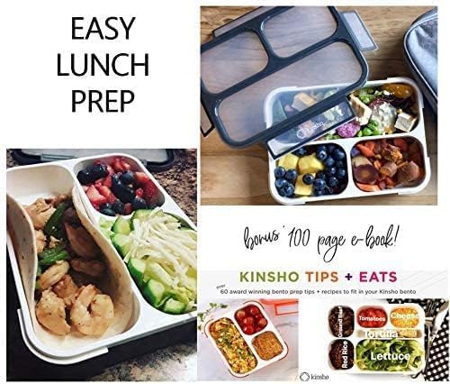 kinsho Camo Lunch Boxes for Boys Teens Adults - Bento Box Set with Insulated Bag and Ice Pack, 3 Compartment Leak Proof Food Container, BPA-Free, Microwave Safe, Ideal for School & Work, Black Gray