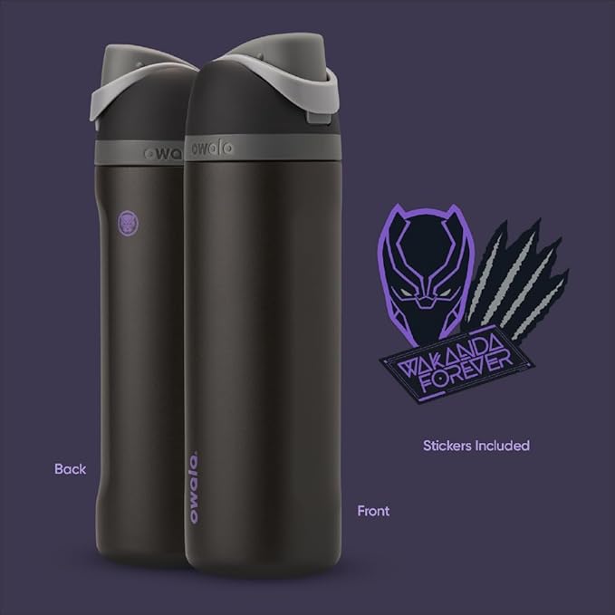 Owala Marvel FreeSip Insulated Stainless Steel Water Bottle with Straw for Sports and Travel, BPA-Free Sports Water Bottle, 24 oz, Black Panther | Insulated, with Straw, BPA-Free, Sports Water Bottle, Great for Travel, 24oz