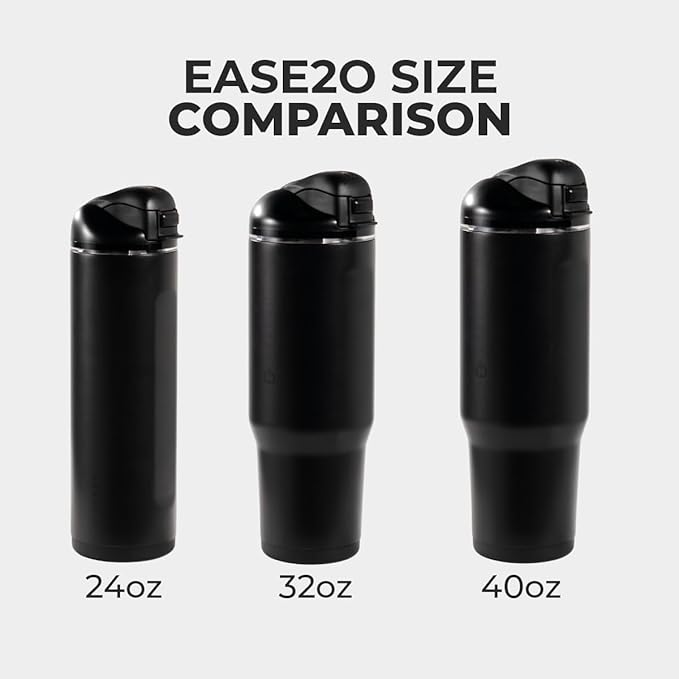 HydroJug Ease2o Water Bottle with Straw & Chug Lid, Stainless Steel, Vented Cap to Help Reduce Pressure, Water-Level Window, Cup Holder Friendly, Non-Slip Base – 40oz, Black