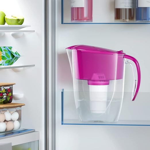 AQUAPHOR Smile Water Filter Jug - 2.9L, Fits Fridge Door, Student-Friendly | Lightweight, Space-Saving, Includes 1xA5 350L Filter with Added Magnesium, Reduces Limescale, Chlorine, Microplastics-Pink