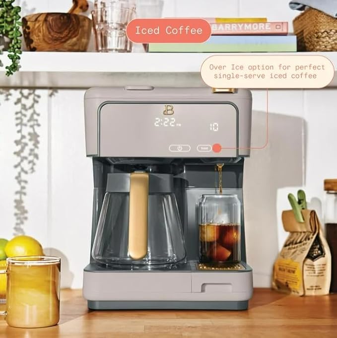 Beauti Multi Brew 12 Cup Programmable Drip & Single Serve Coffee Maker, Versatile Brewing (6oz, 8oz, 10oz, 12oz, 14oz), Pods or Ground, Over Ice option, Keep Warm mode (Porcini)