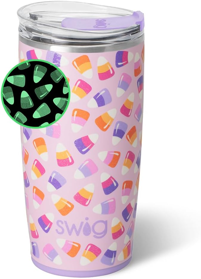 Swig Life 22oz Insulated Tumbler, Halloween Travel Coffee Tumbler with Lid, Cup Holder Friendly Travel Coffee Mug, Stainless Steel, 22 oz Tumblers, Reusable Insulated Mug with Lid (Candy Corn)