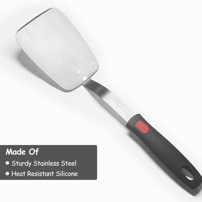 Stainless Steel Spatula, Solid Metal Turner for Kitchen Use, VOVOLY Heavy Duty Cooking Spatula, Wide Blade with Beveled Edge, Heat Resistant Silicone Handle, Dishwasher Safe