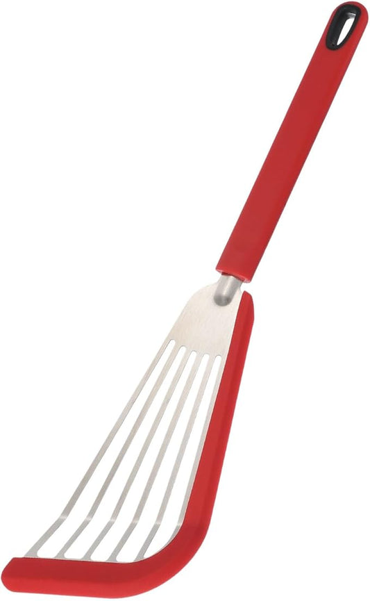 uxcell Silicone Fish Spatulas with Handle Kitchen Cooking Spatula for Egg, Fish, Pancake Red
