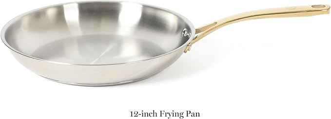 Martha Stewart Castelle 12-Inch Stainless Steel Frying Pan with Gold-Tone Handle – Tri-Ply Encapsulated Bottom, Oven Safe & Induction Safe Skillet for Searing and Sautéing