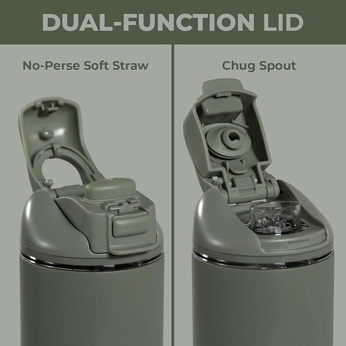 HydroJug Ease2o Water Bottle with Straw & Chug Lid, Stainless Steel, Vented Cap to Help Reduce Pressure, Water-Level Window, Cup Holder Friendly, Non-Slip Base – 40oz, Courtyard