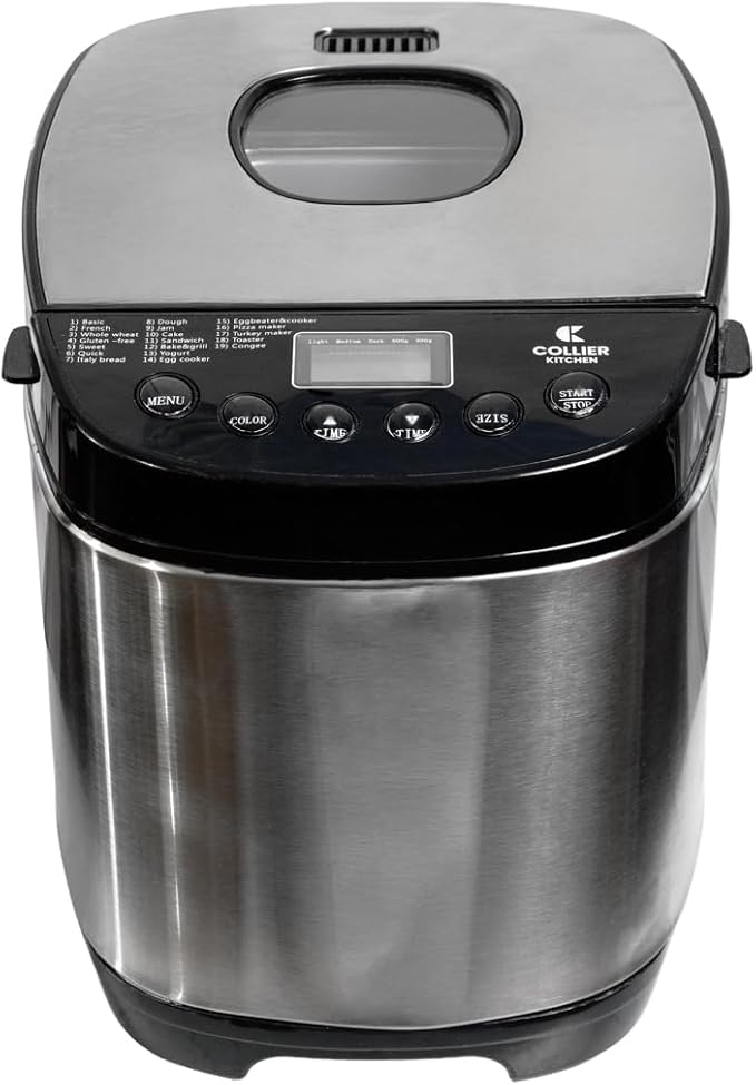 Automatic Bread Maker – Compact Home Bread Machine with 15+ Settings, Viewing Window & Adjustable Crust Control – 2lb Capacity Non-Stick Pan – Stainless Steel