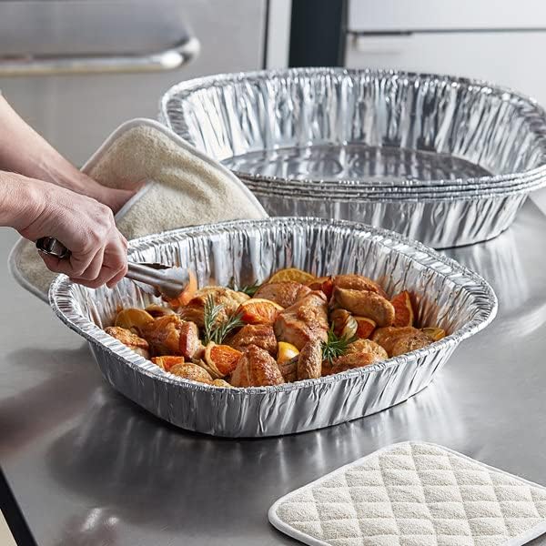 Disposable Oval Roasting Pan - Durable Turkey Roaster Pans Extra Large, Heavy-Duty Aluminum Foil, Deep, Oval Shape for Chicken, Meat, Brisket, Roasting, Baking, Recyclable (100)