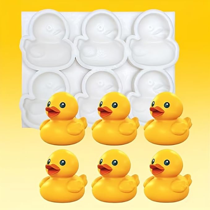 1Pc Cute Yellow Duck Silicone Mold 3D Rubber Duck Cake Decorating Fondant Mold for Cupcake Toppers Gum Paste Chocolate Candy Polymer Clay Epoxy Resin Birthday Parties Baking Food Grade