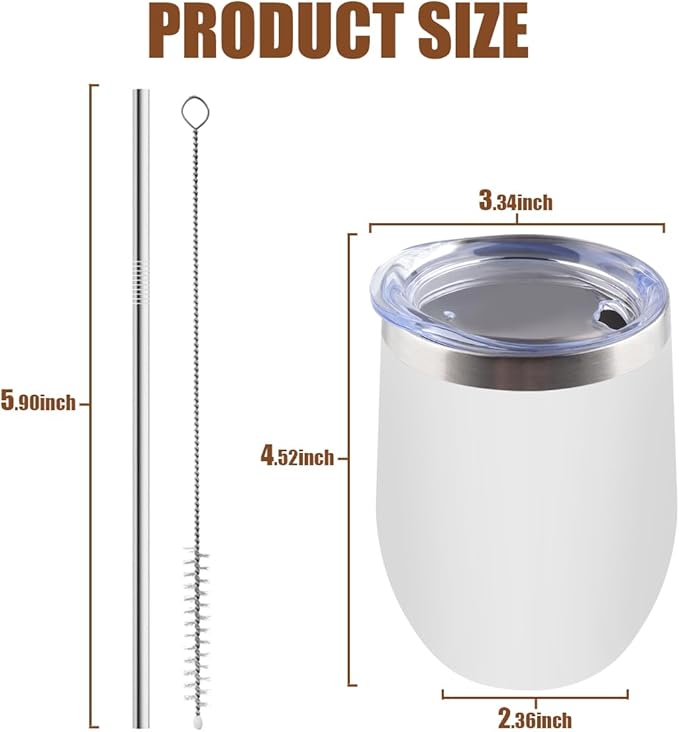 Amtidy 12 Pack Powder Coated Stainless Steel Tumbler with Lid,Equipped with straw and straw brush，12 oz Double Wall Vacuum Insulated Travel Tumbler Cup for Coffee, Wine, Cocktails